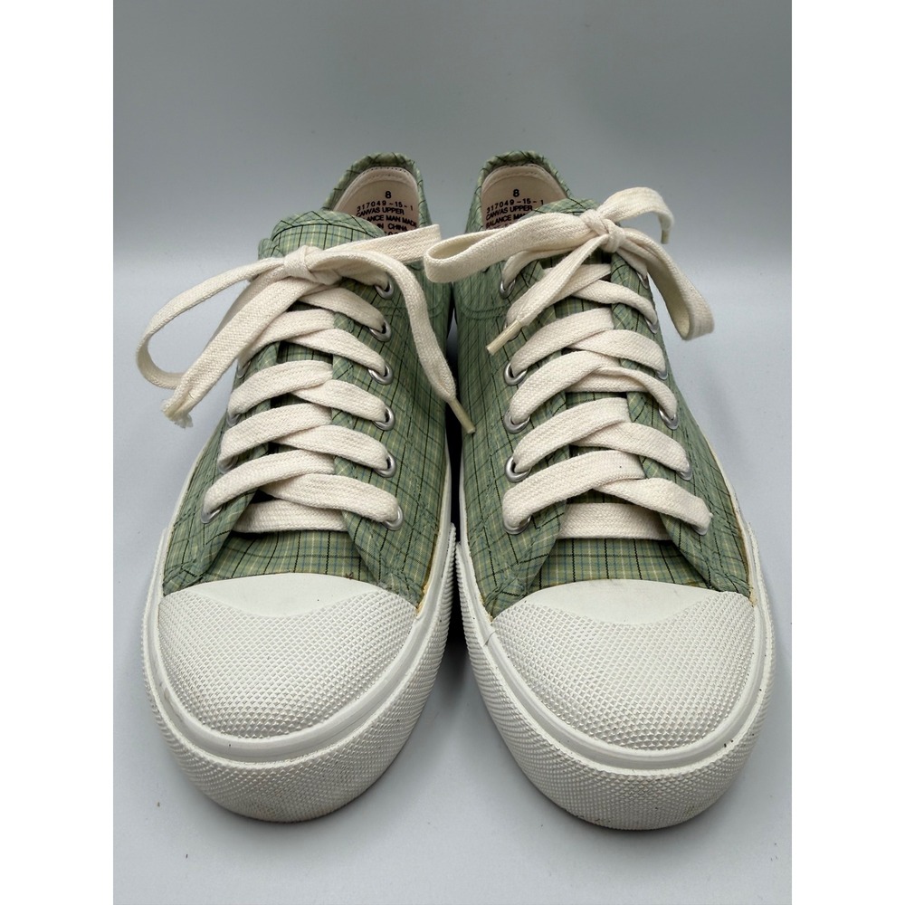 Old Navy Sneakers Womens 8 Green‎ Check Plaid Canvas Low Top Lace Up Shoes